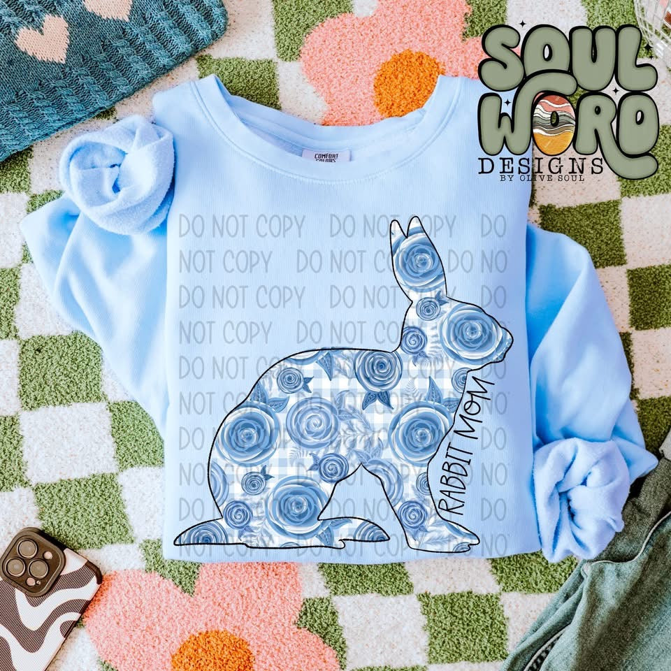 Blue Floral Rabbit Mom TRANSFER SWD FEB