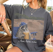 Load image into Gallery viewer, I Live Here Now Raccoon For Dark Shirts Dirt Track TRANSFER ET MAR 26

