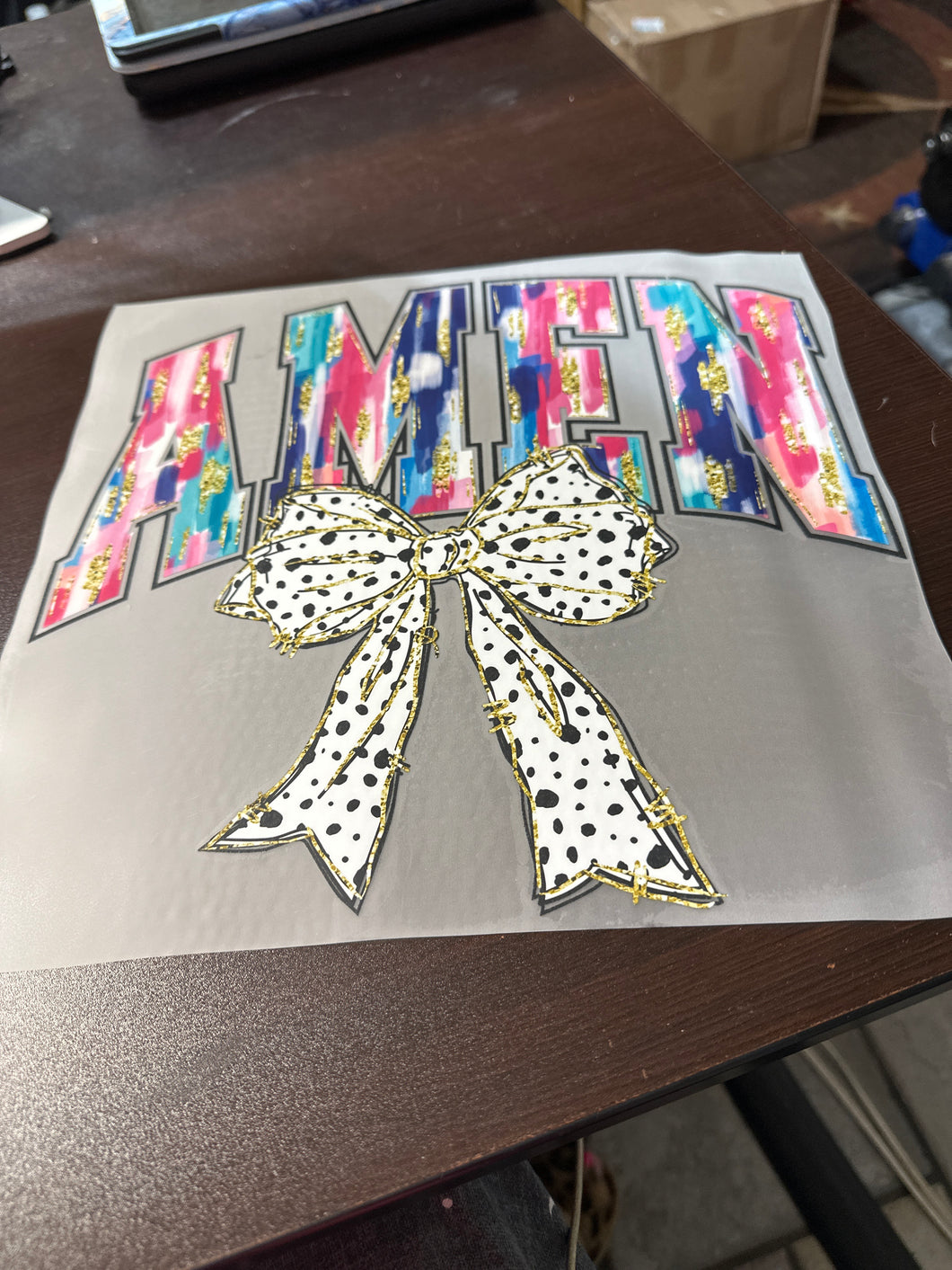 Amen Dalmatian Bow RTS DTF TRANSFER