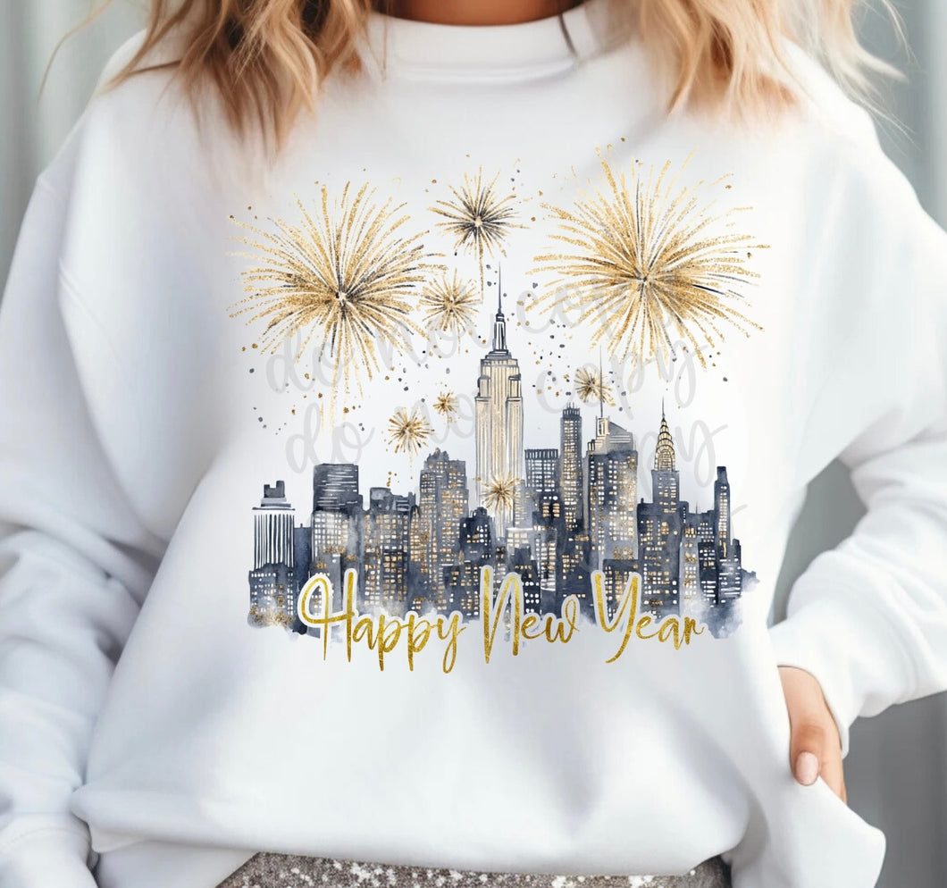 Happy New Year New York City Skyline Gold TRANSFER PARJO DEC 24