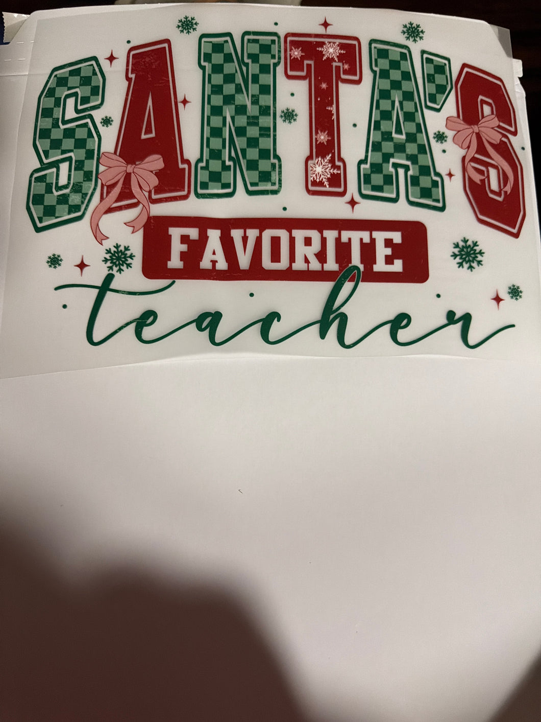 Santa’s Favorite Teacher Checker RTS DTF TRANSFER
