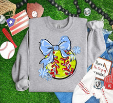 Load image into Gallery viewer, Play Ball Softball Bow With Flower DROPDOWN TRANSFER BIA
