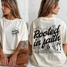 Load image into Gallery viewer, Just A Girl Rooted In Faith COLOR DROPDOWN With POCKET TRANSFER Snarky Faith Collab HMWK
