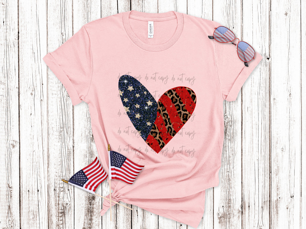 Patriotic Heart With Leopard TRANSFER