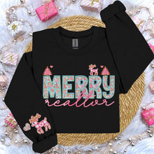 Load image into Gallery viewer, Teal Pink Merry Reindeer Title Faux Embroidery With Pocket (Dropdown)TRANSFER
