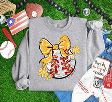 Load image into Gallery viewer, Play Ball Baseball Bow With Flower DROPDOWN TRANSFER BIA
