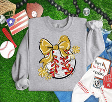 Load image into Gallery viewer, Play Ball Baseball Bow With Flower DROPDOWN TRANSFER BIA
