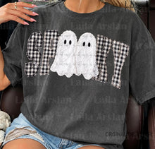 Load image into Gallery viewer, Spooky Plaid Faux Embroidery Ghosts DTF TRANSFER TUESDAY
