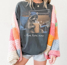 Load image into Gallery viewer, I Live Here Now Raccoon For Dark Shirts Volleyball TRANSFER ET MAR 26

