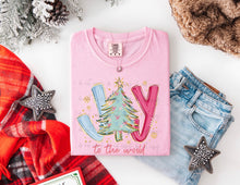 Load image into Gallery viewer, Joy To The World Pink Blue Tree Gold TRANSFER
