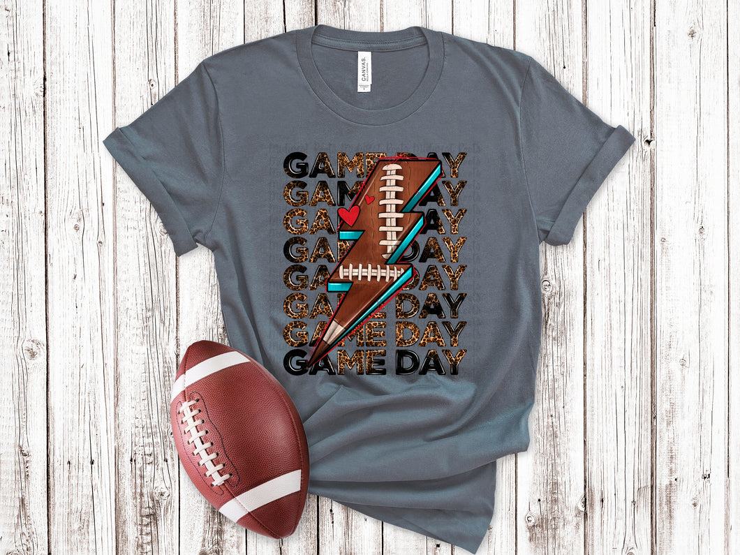 Game Day Stacked Football Bolt Leopard TRANSFER
