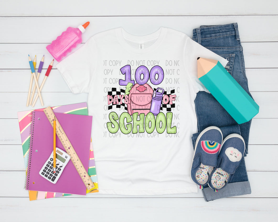 100 Days Of School Pastel Checkered TRANSFER