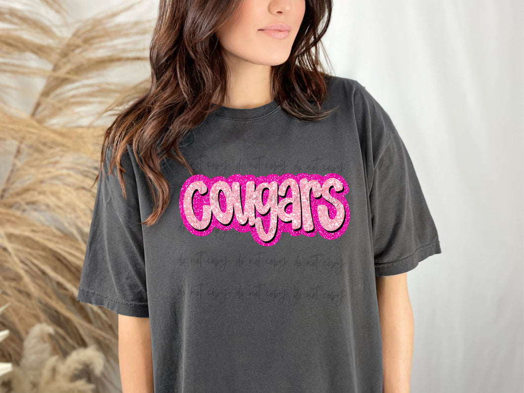 Cougars Pink Glitter Mascot TRANSFER