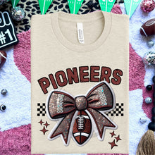Load image into Gallery viewer, Football Bow Faux Embroidery Mascot DROPDOWN TRANSFER HMWK 24
