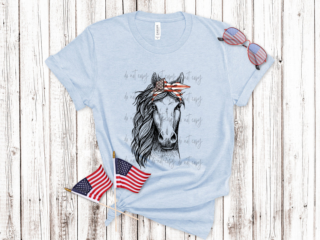 Horse With American Flag Bandana TRANSFER