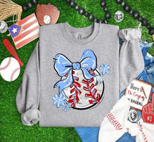 Load image into Gallery viewer, Play Ball Baseball Bow With Flower DROPDOWN TRANSFER BIA
