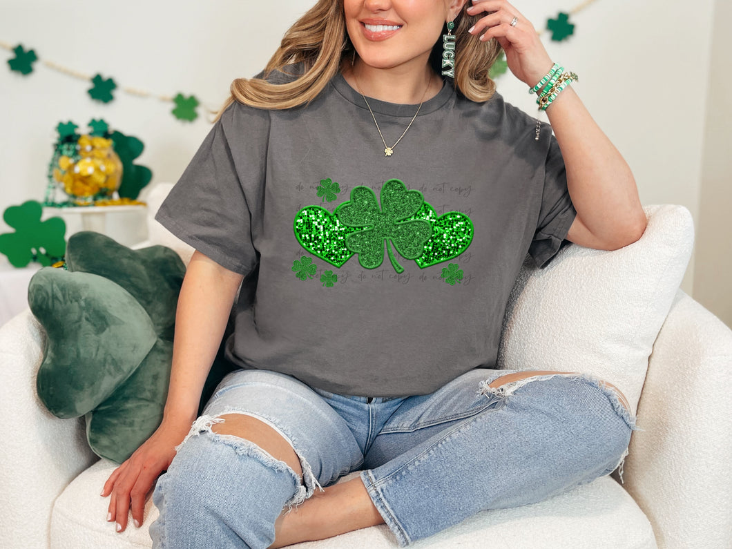 Hearts And Shamrocks Faux Embroidery Sequin TRANSFER