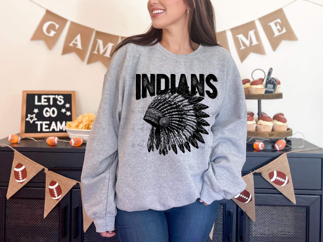 Indians Headdress BW Mascot TRANSFER