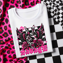 Load image into Gallery viewer, Savage Peace Pink Rose BLK Checkered Wings TRANSFER DWS
