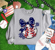 Load image into Gallery viewer, Play Ball Baseball Bow With Flower DROPDOWN TRANSFER BIA
