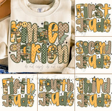 Load image into Gallery viewer, Camo Orange Checker Bolt School Grades DROPDOWN TRANSFER
