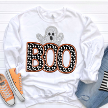Load image into Gallery viewer, Boo Polka Dotted Faux Embroidery Ghost Orange TRANSFER CSD
