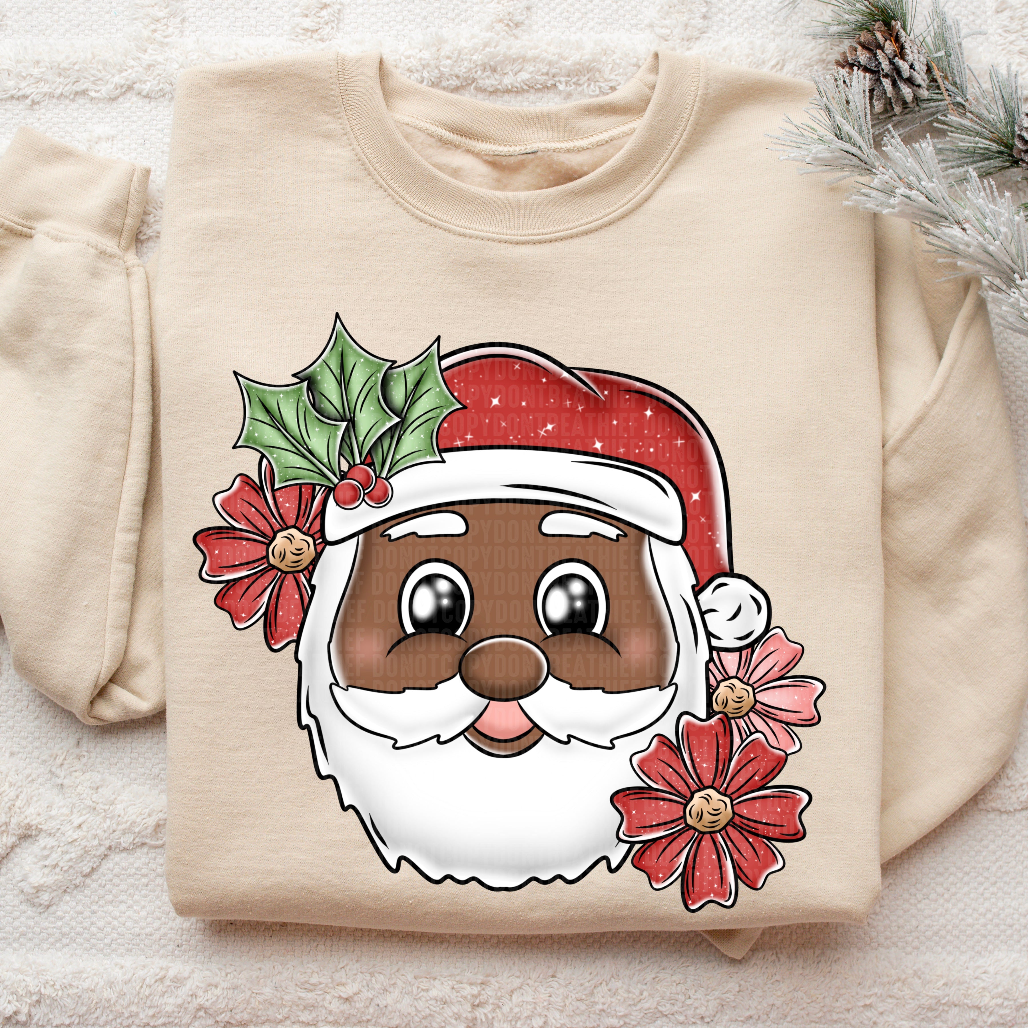 Floral Santa Black TRANSFER SDD – Sassy Sublimation & Screen Prints