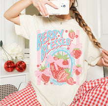 Load image into Gallery viewer, Berry Blessed Strawberries Pink Bows Stripes TRANSFER AGCM APR 26
