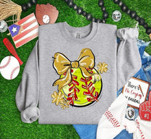 Load image into Gallery viewer, Play Ball Softball Bow With Flower DROPDOWN TRANSFER BIA
