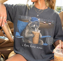 Load image into Gallery viewer, I Live Here Now Raccoon For Dark Shirts Rodeo TRANSFER ET MAR 26
