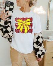 Load image into Gallery viewer, Glitter Names Softball Bow Stacked TRANSFER CAP FEB
