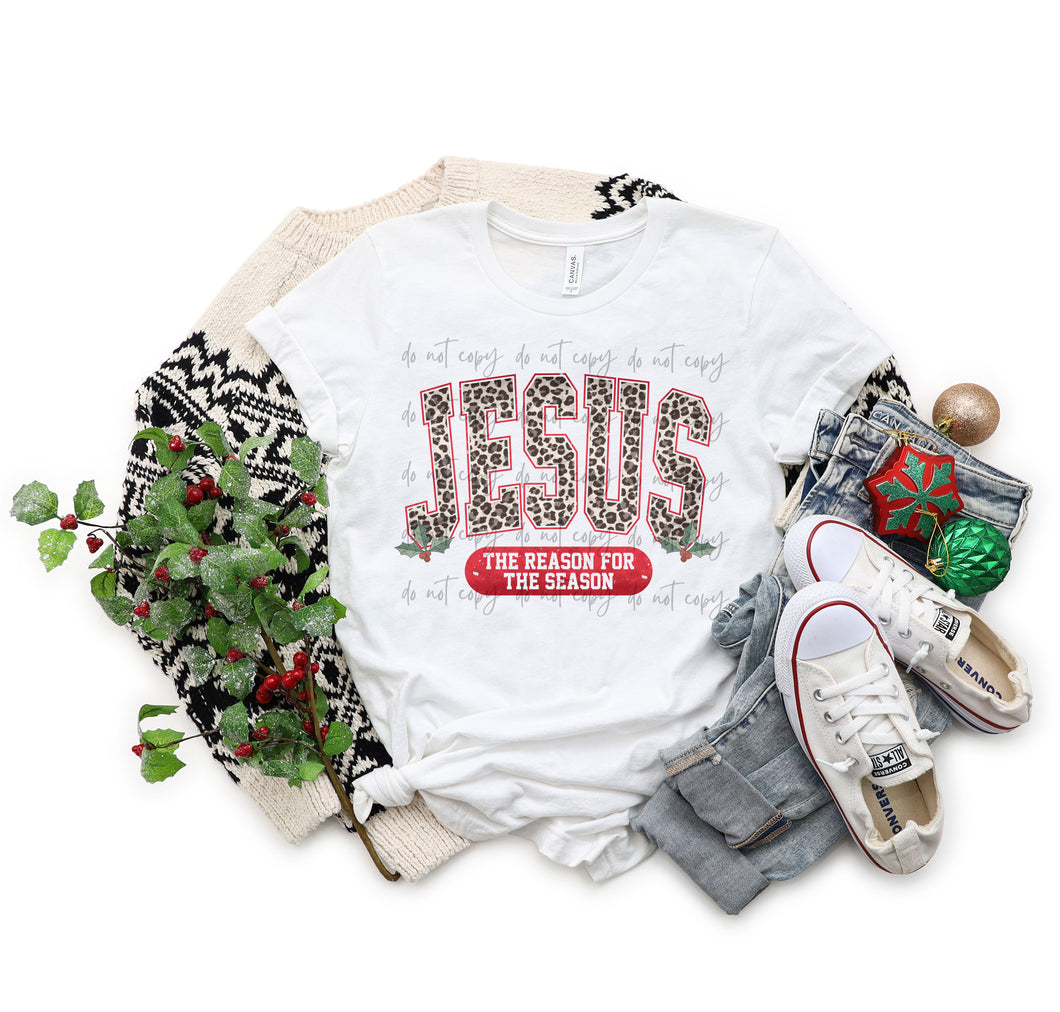 Jesus Reason For The Season Distressed Leopard TRANSFER
