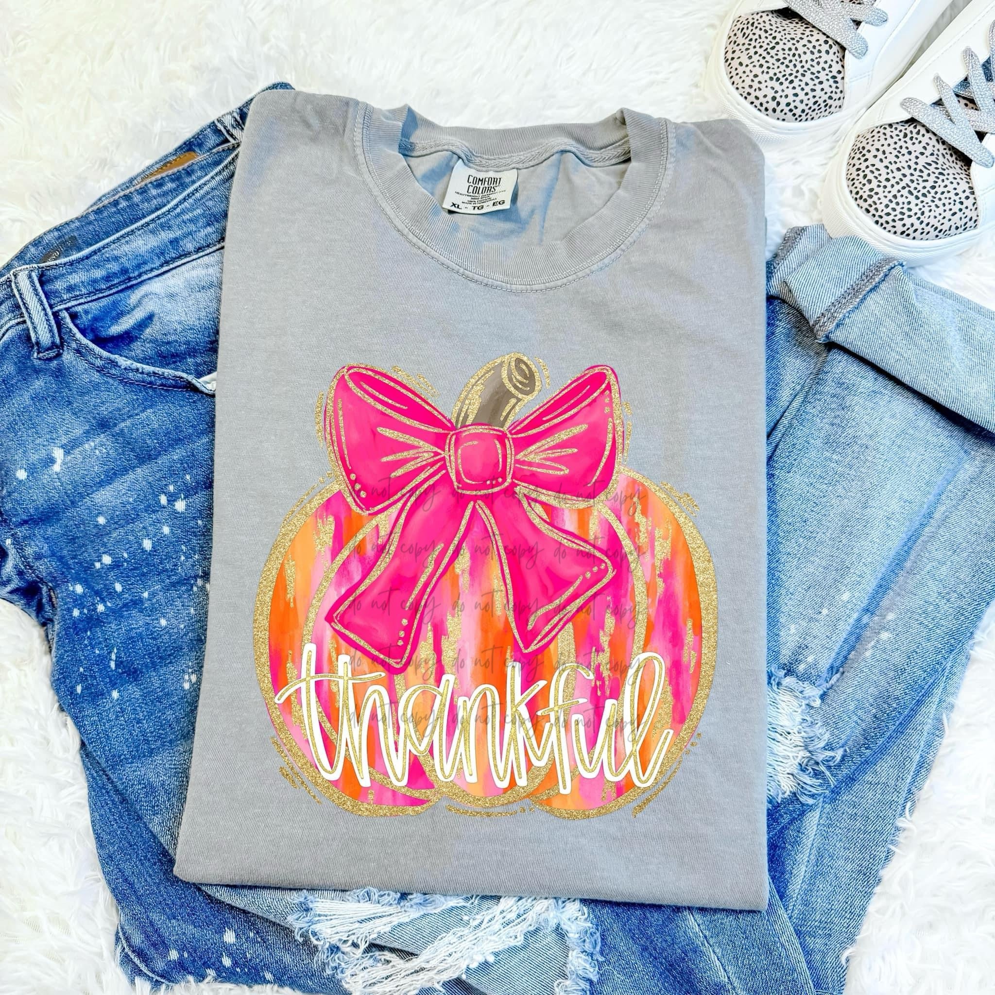 Pink Orange Thankful Pumpkin Bow TRANSFER ARA Sassy Sublimation