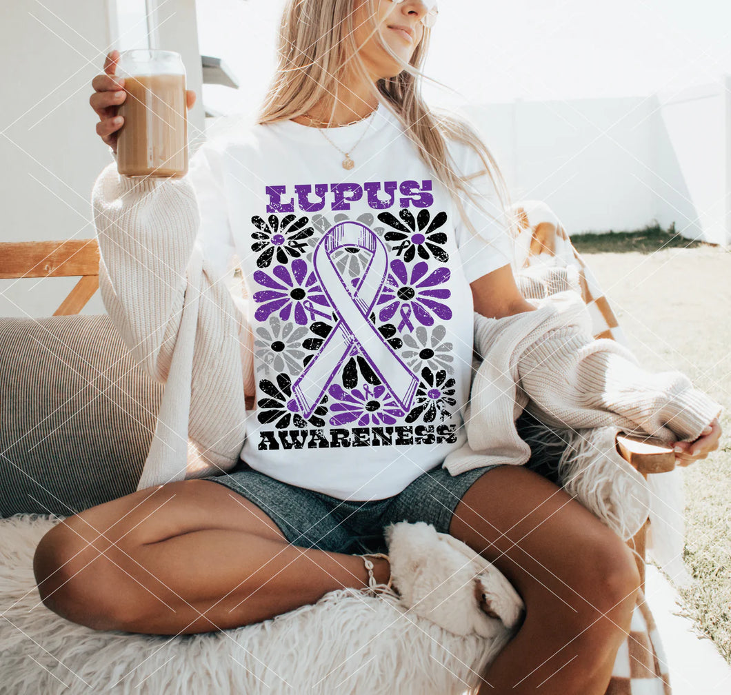 Lupus Awareness Groovy Floral TRANSFER