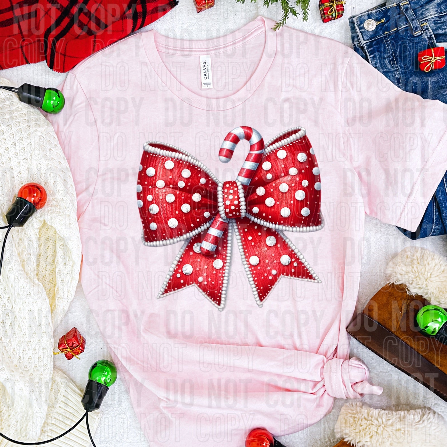 Red Dotted Bow Candy Cane TRANSFER SBB – Sassy Sublimation & Screen Prints