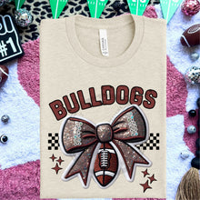 Load image into Gallery viewer, Football Bow Faux Embroidery Mascot DROPDOWN TRANSFER HMWK 24
