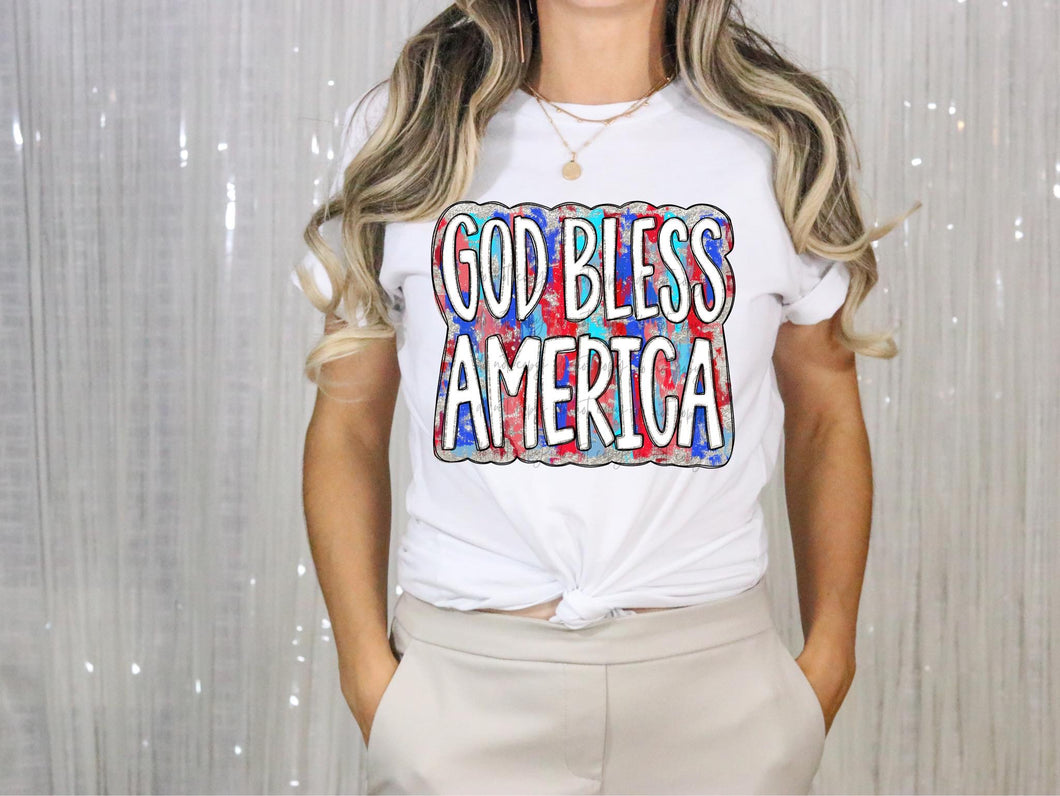 God Bless America Red Blue Silver  TRANSFER