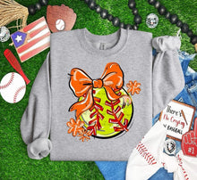 Load image into Gallery viewer, Play Ball Softball Bow With Flower DROPDOWN TRANSFER BIA
