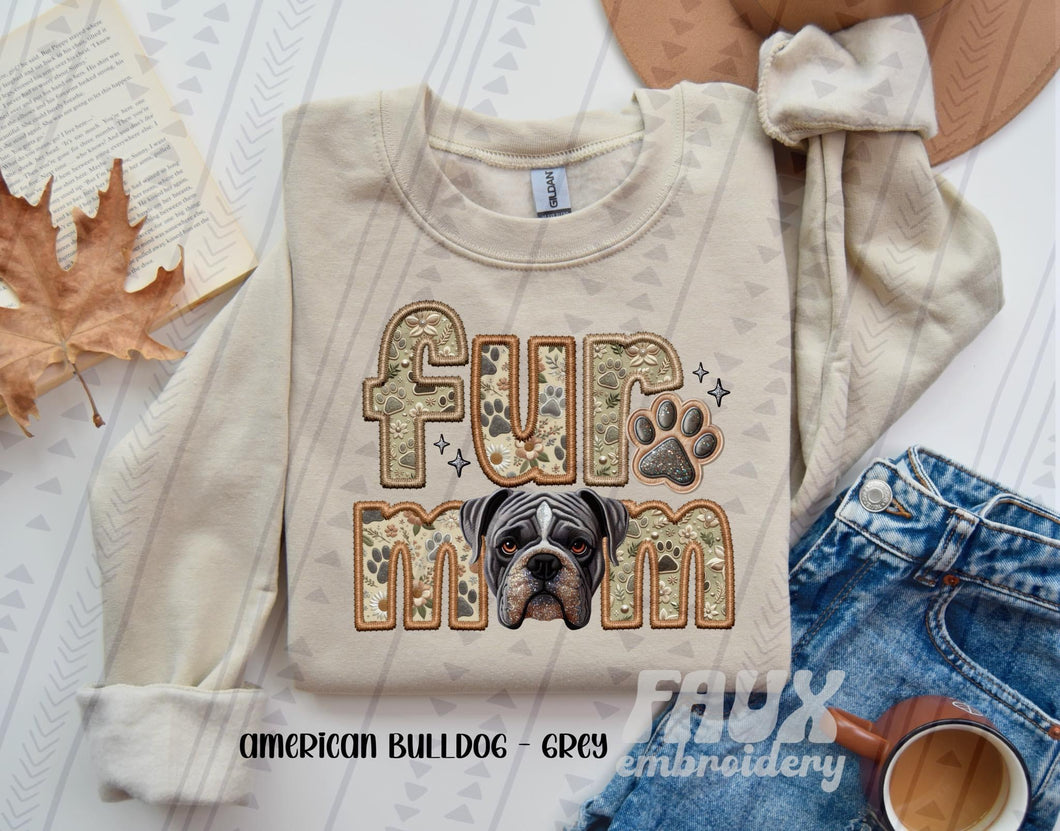 Fur Mom American Bulldog Grey TRANSFER