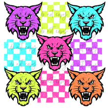 Load image into Gallery viewer, Neon Check Distressed Mascots TRANSFER CYBER JUNE 26
