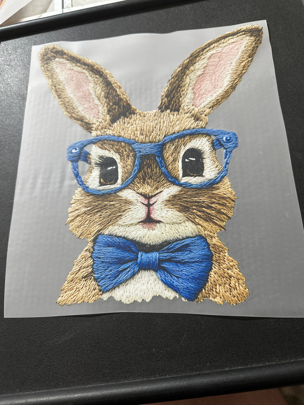 Blue Glasses Faux Embroidery Bunny RTS DTF TRANSFER