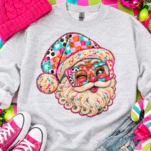 Load image into Gallery viewer, Colorful Checker Hat Santa &amp; Glasses Faux Sequin  TRANSFER SBB 26
