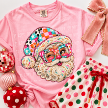 Load image into Gallery viewer, Colorful Checker Hat Santa &amp; Glasses Faux Sequin  TRANSFER SBB 26
