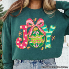 Load image into Gallery viewer, Joy Green Ornament Red/Pink Bow Faux Gold Glitter Stars TRANSFER UAC SEP 26
