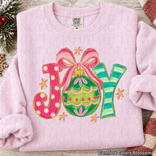 Load image into Gallery viewer, Joy Green Ornament Red/Pink Bow Faux Gold Glitter Stars TRANSFER UAC SEP 26
