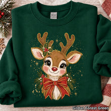 Load image into Gallery viewer, Reindeer Red Bow Faux Gold Glitter Paint Splatter TRANSFER UAC OCT 26

