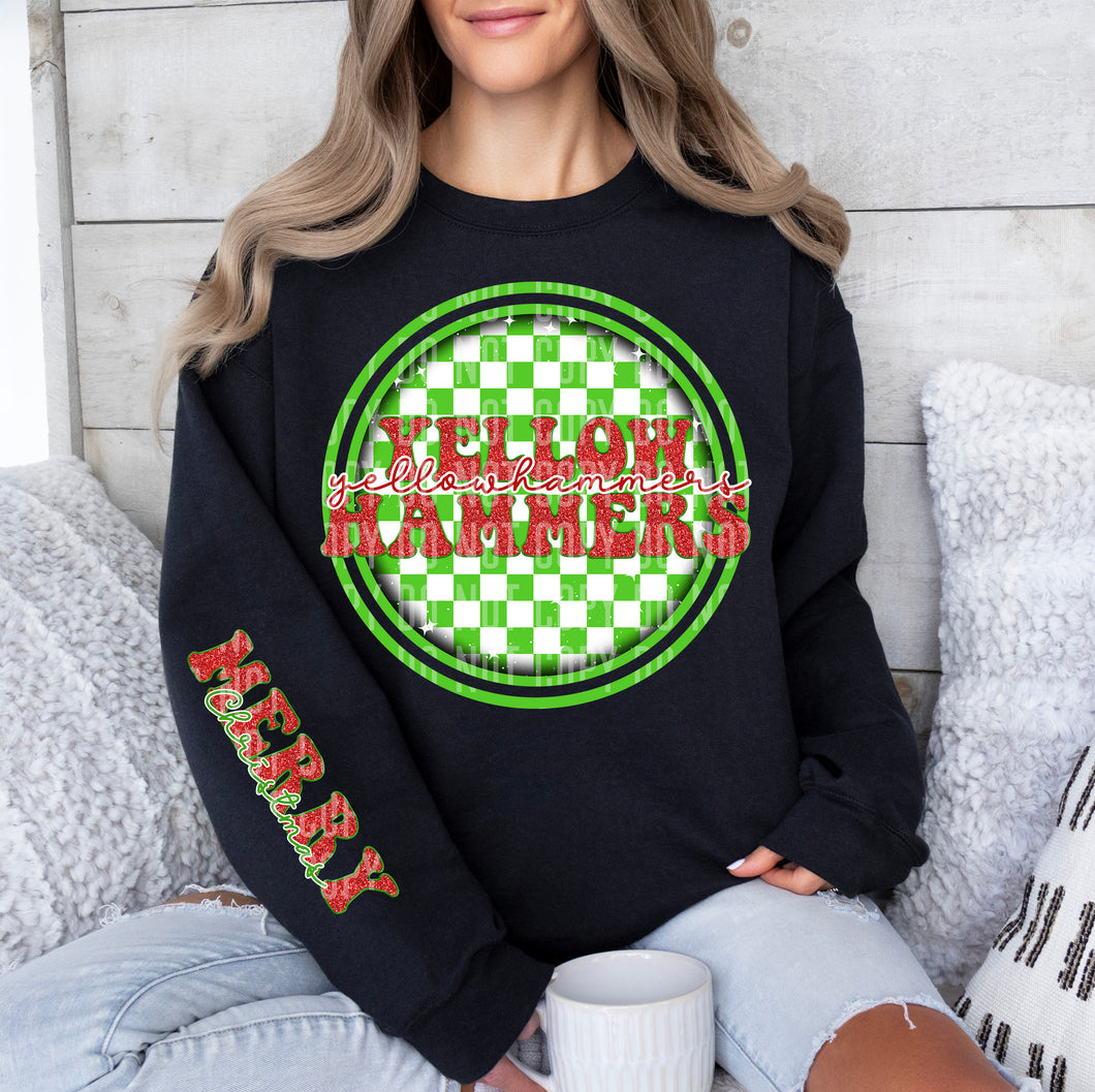 Merry Christmas Red & Green Checkered Circle Mascot Dropdown With Sleeve TRANSFER CAP