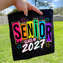Load image into Gallery viewer, Senior Class Of 2027 Neon Rainbow Distressed Letter Cards Faux Gold Glitter Outline TRANSFER UAC JUNE 26
