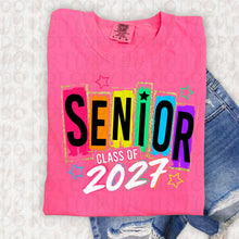 Load image into Gallery viewer, Senior Class Of 2027 Neon Rainbow Distressed Letter Cards Faux Gold Glitter Outline TRANSFER UAC JUNE 26
