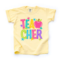 Load image into Gallery viewer, Brushstroke Teacher Neon Rainbow Letters And Stars With Pink Apple TRANSFER UAC JUNE 26
